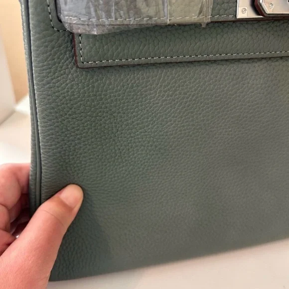 28cm Gray Green Top Handle Leather KL Satchel